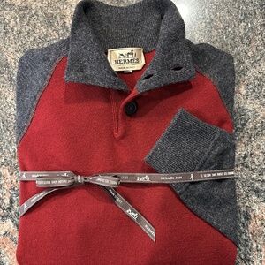 WINTER SALE!!! Hermes Quarter Button Neck Cashmere & Wool Jumper Mens L